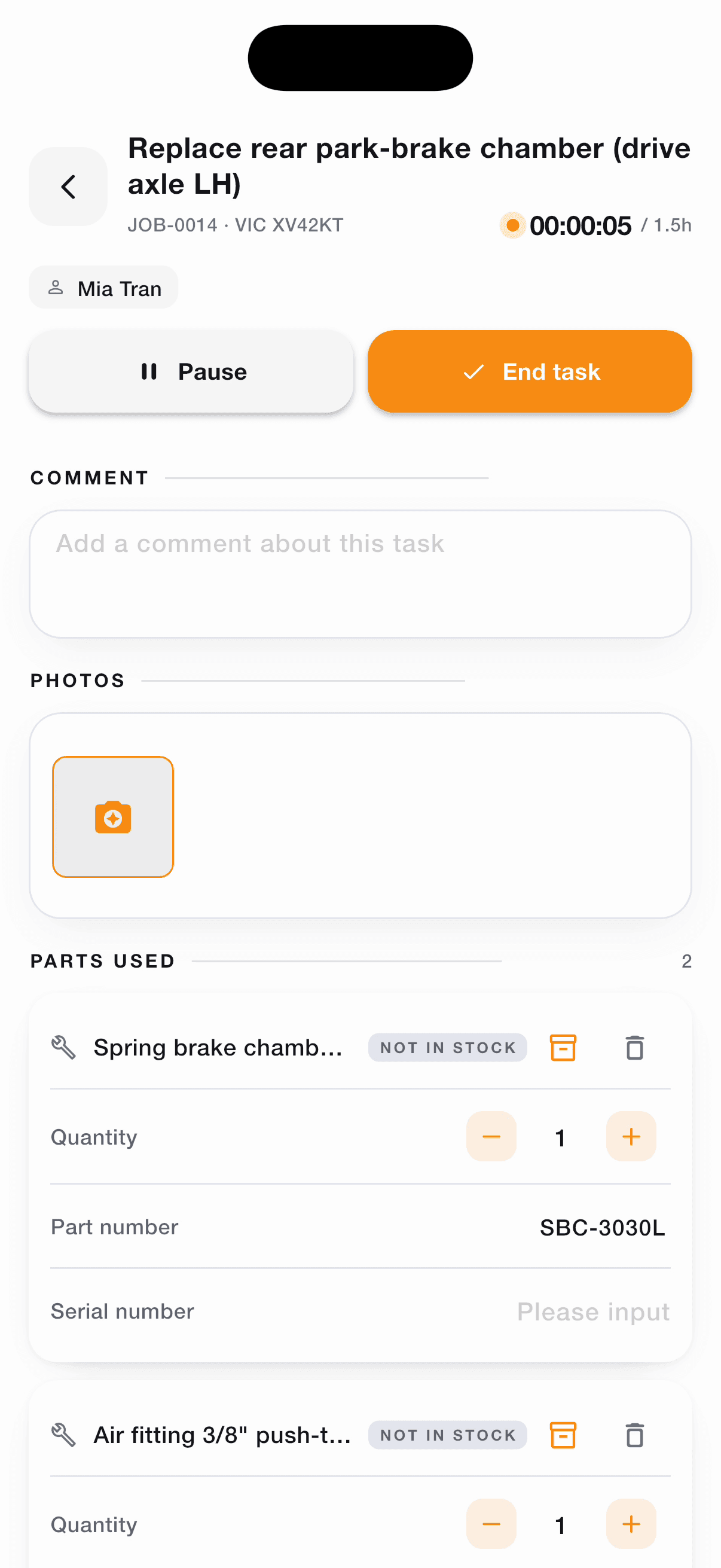 A task started in the worker app, the timer running