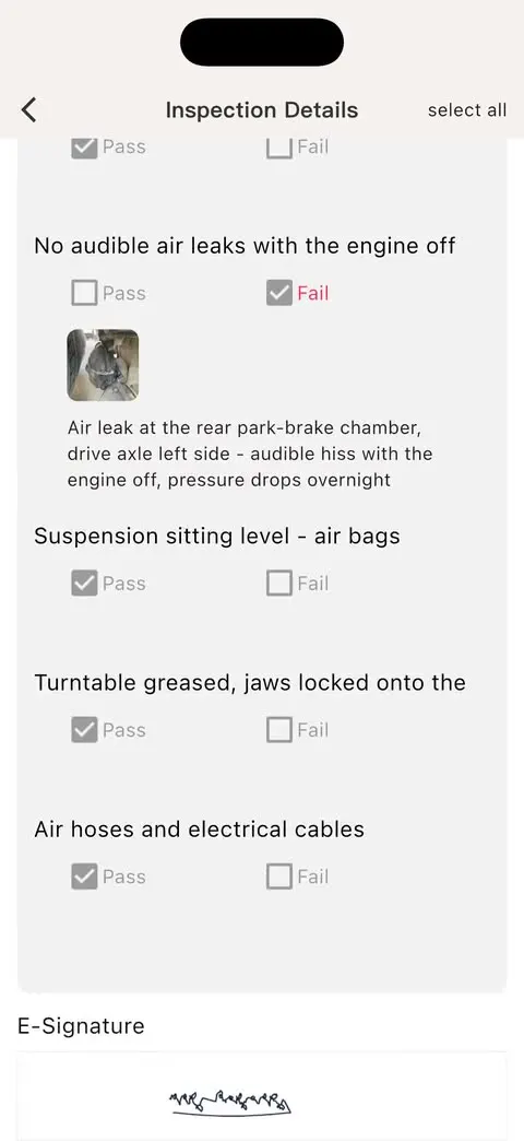 A fault flagged in the Driver app, with a photo attached