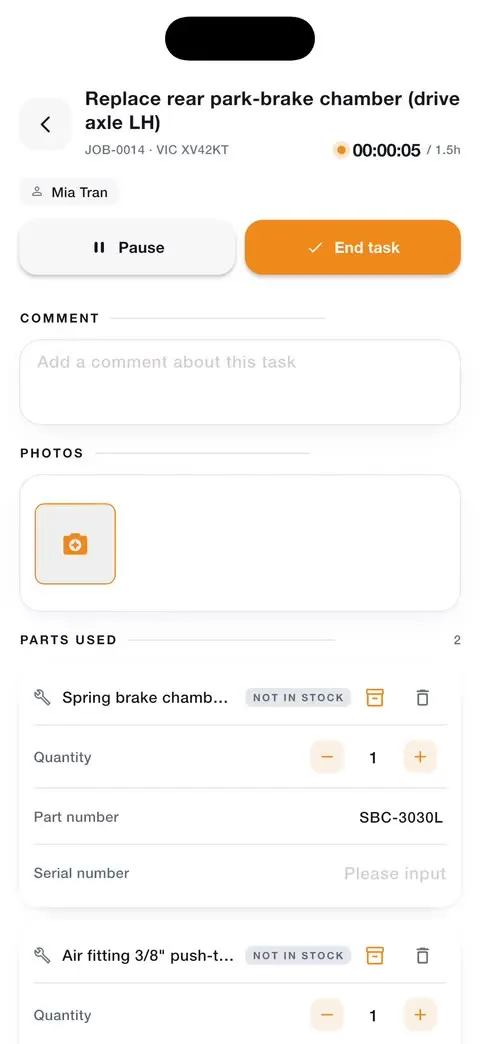 Time logged against a task in the Worker app