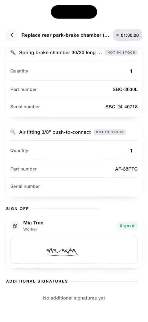 The finished job signed off in the Worker app